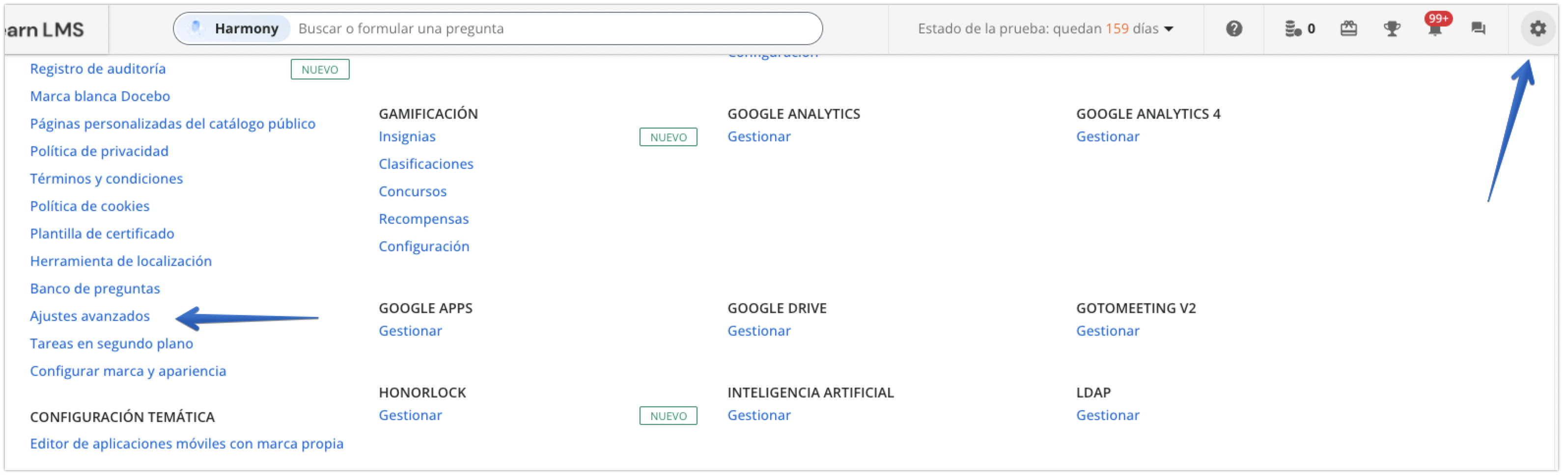 Selección de los Ajustes avanzados en el Menú de administrador