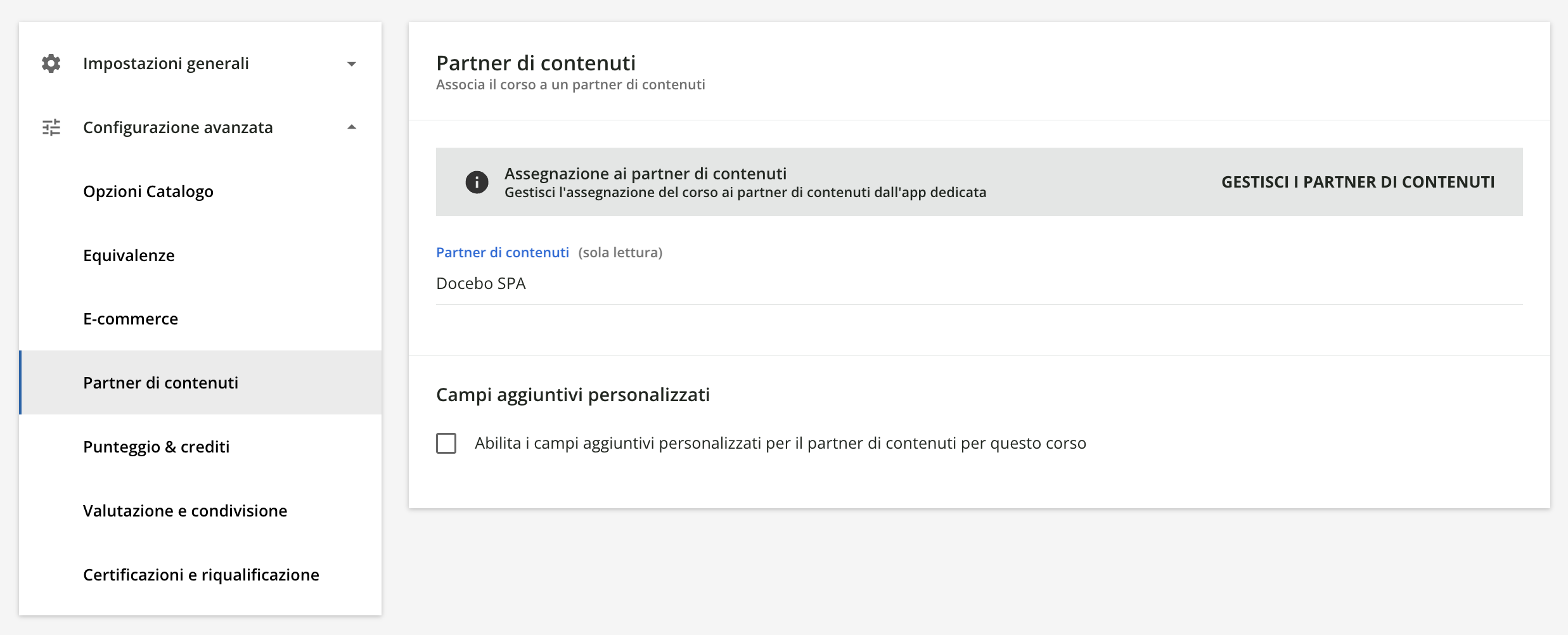 Partner di contenuti nelle proprietà del corso