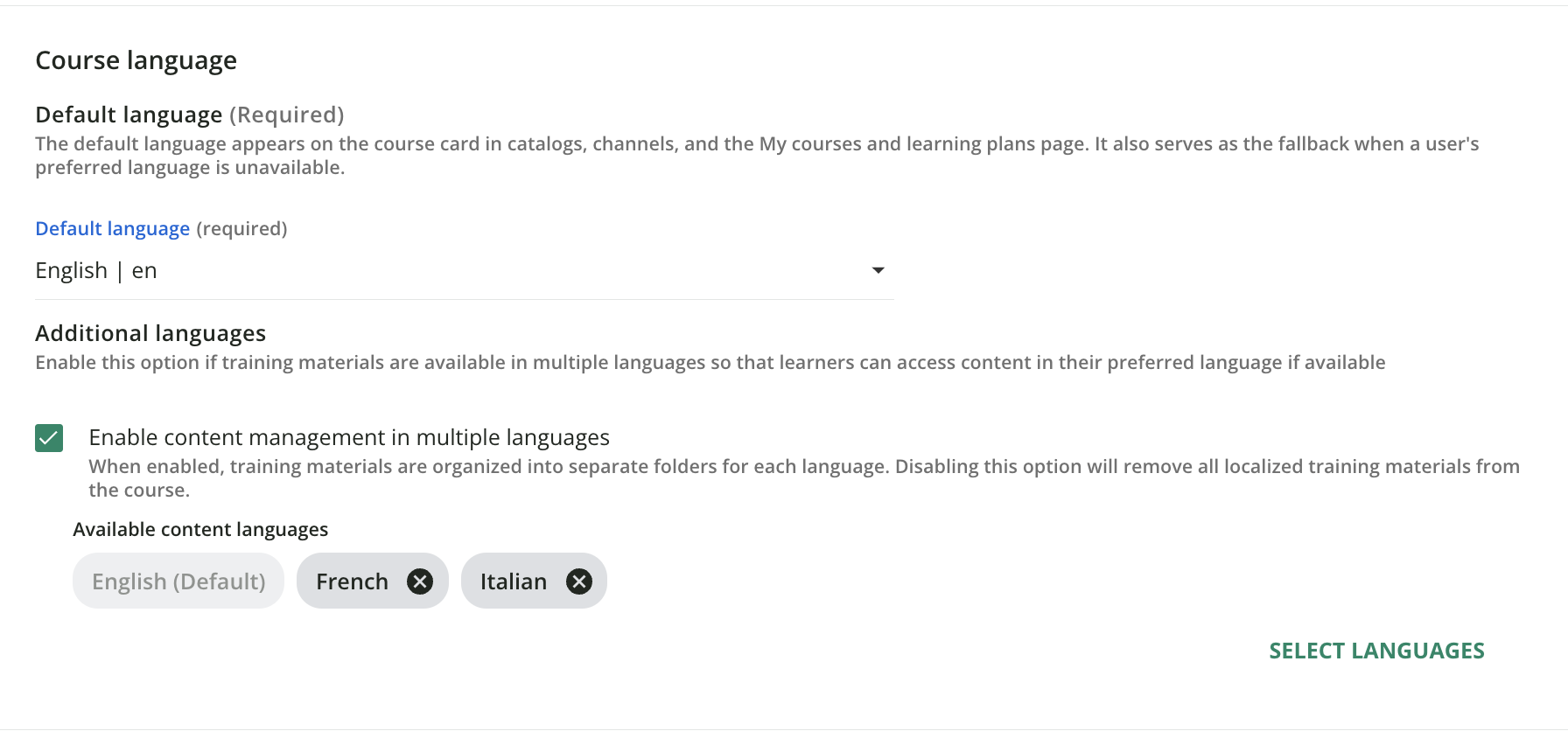 Course language section