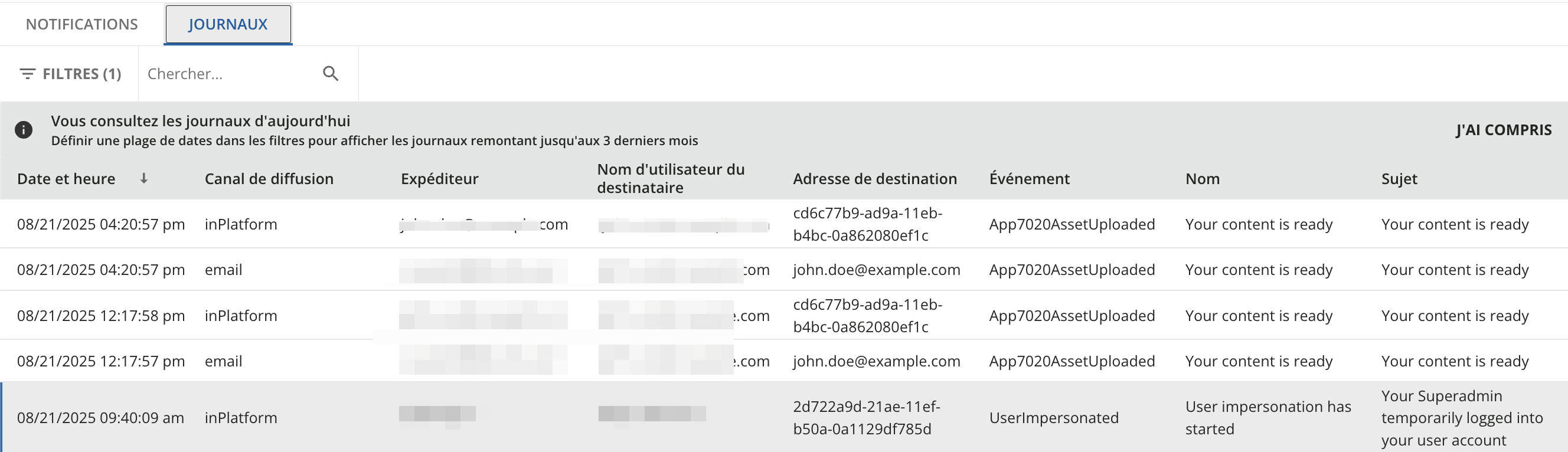 Consulter les journaux des notifications.
