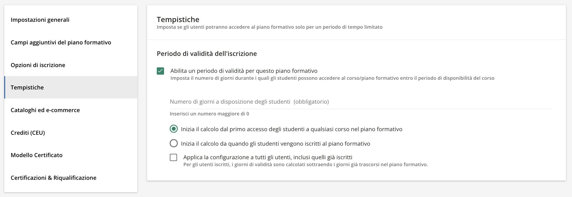 Tempistiche per i piani formativi
