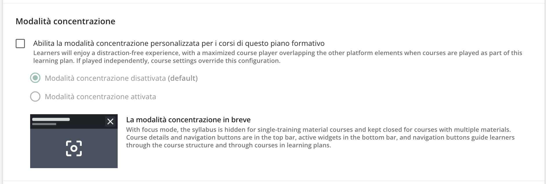 Modalità concentrazione piani formativi