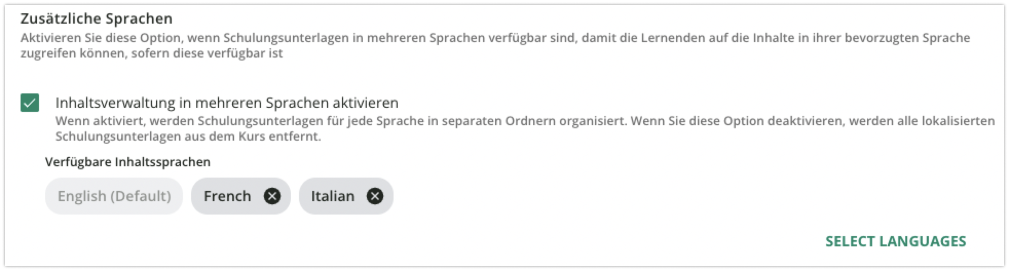 Zusätzliche Sprachen