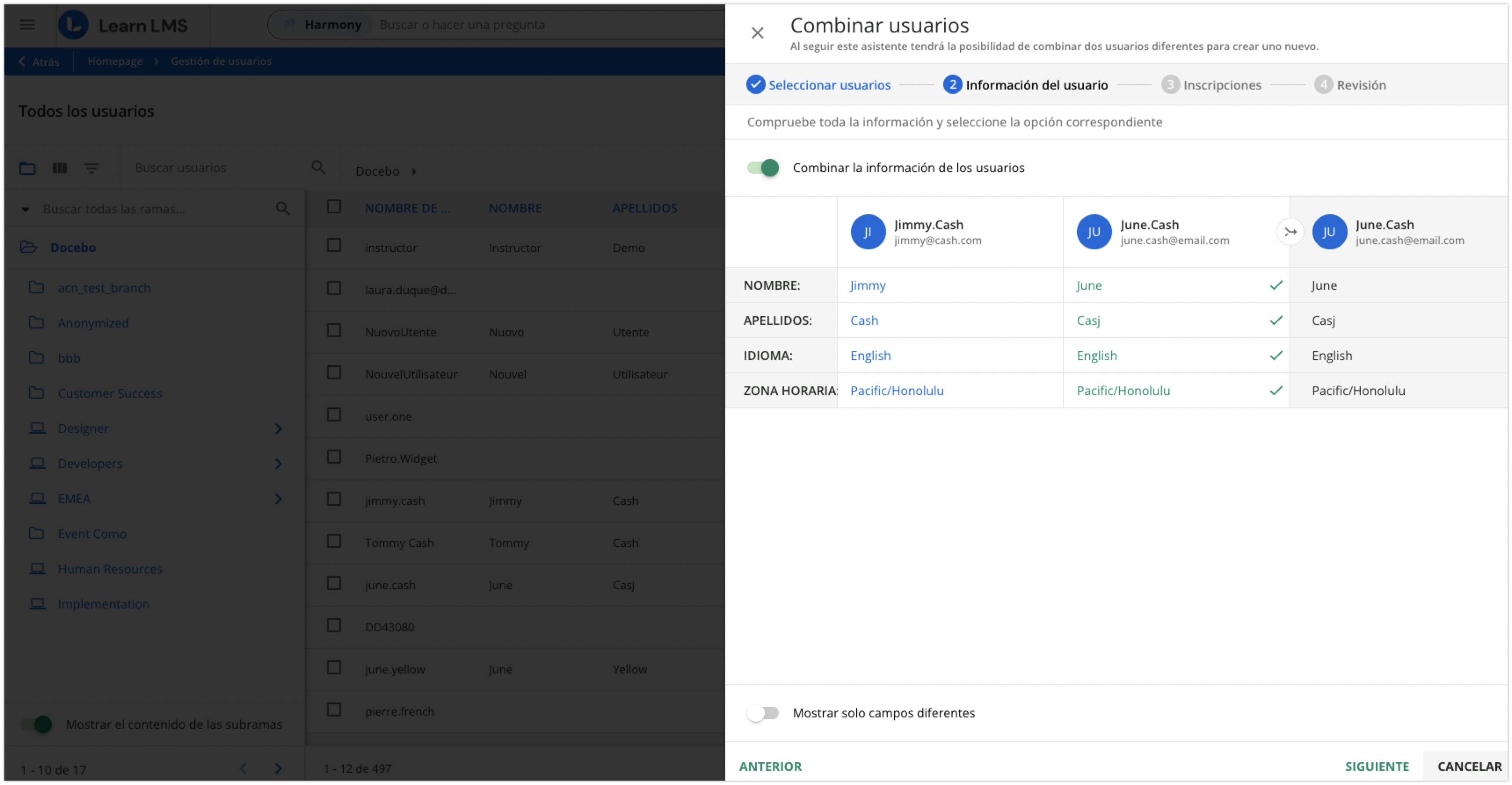 Paso Información del usuario