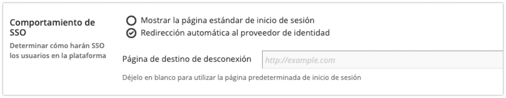 Opción de redirección automática al proveedor de identidad
