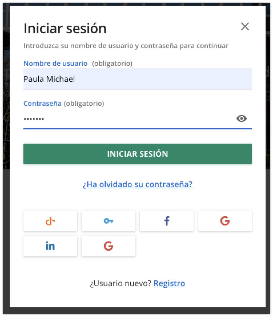Ventana emergente de inicio de sesión