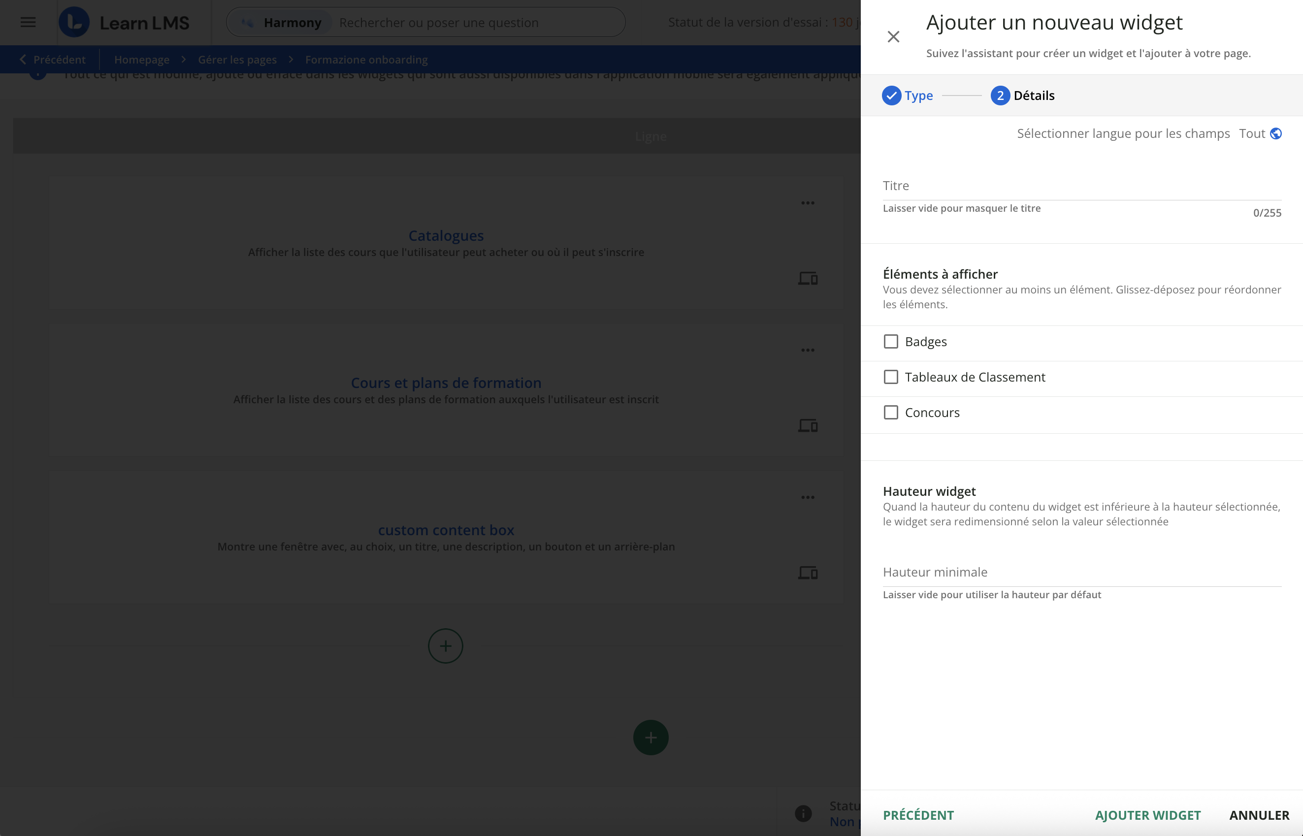 Ajouter un widget pour la gamification.