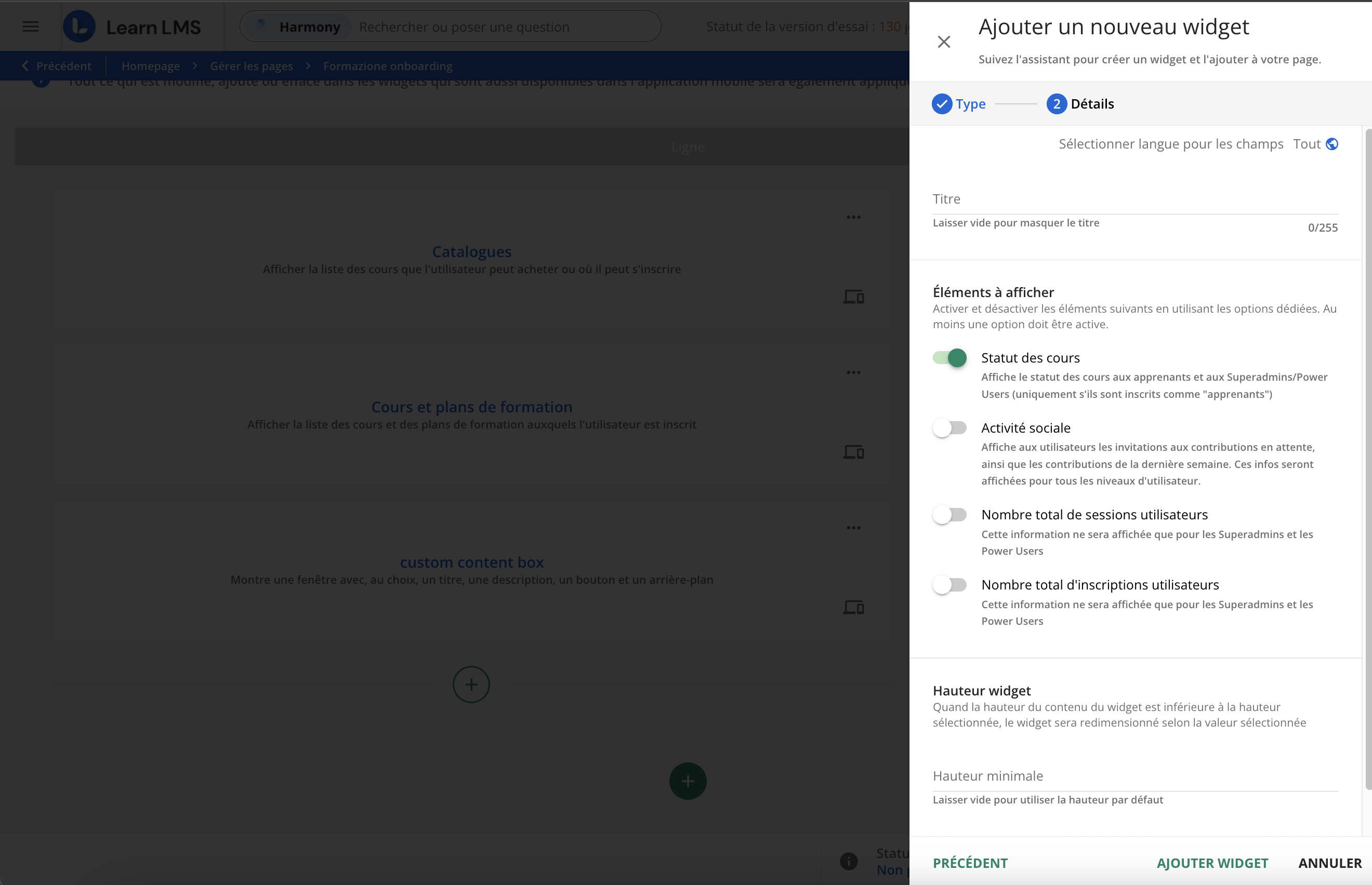 Aperçu de l'activité.