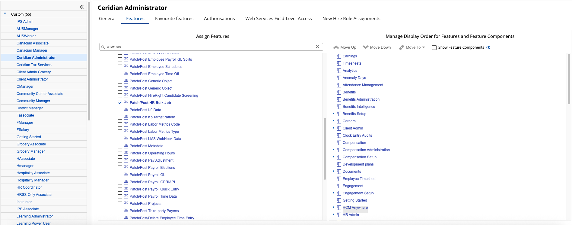 Selecting PATCH/POST HR Bulk Job in Dayforce