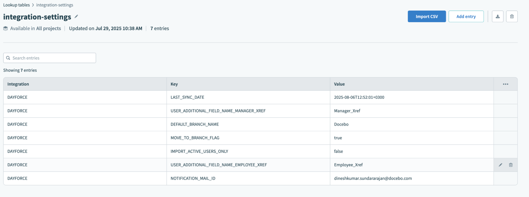 An example of the integration-settings lookup table for the Dayforce integration