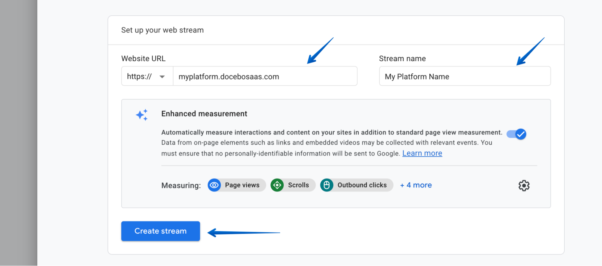 Setting up the data stream