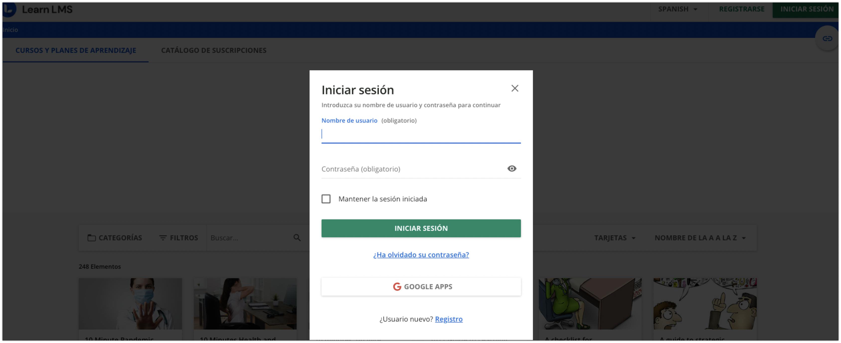 Formulario de inicio de sesión