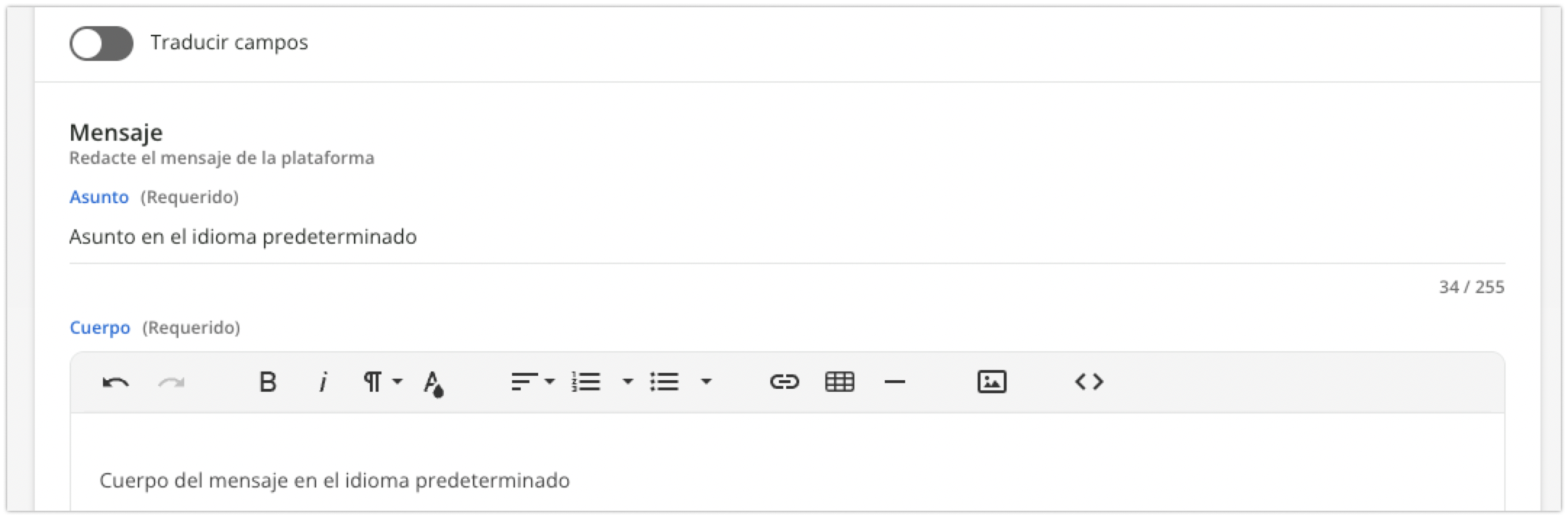 Uso solo del idioma predeterminado