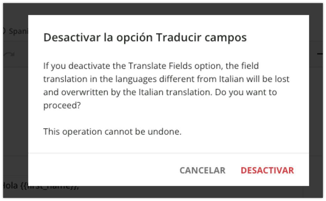 Desactivar la opción Traducir campos