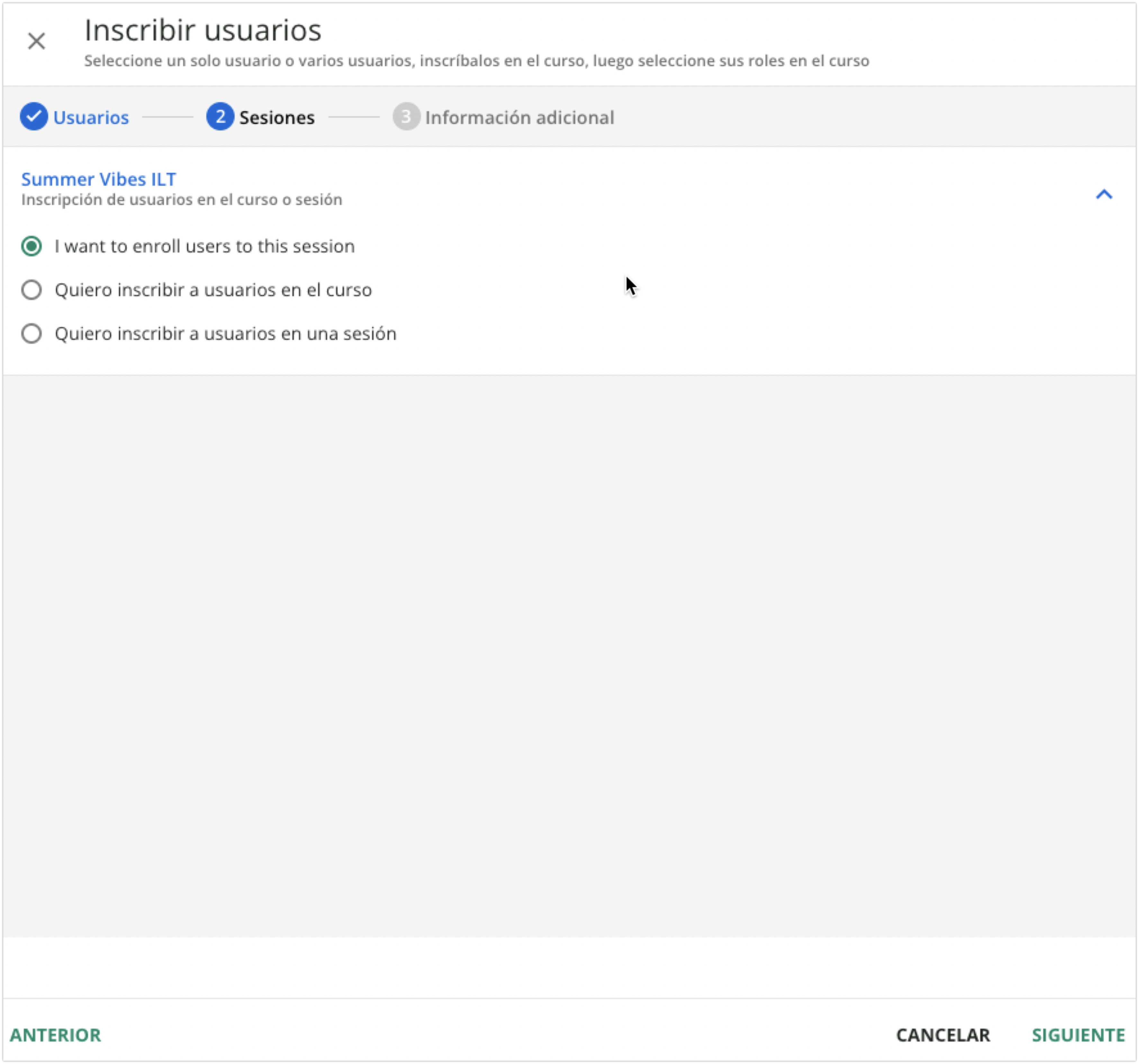 Inscribir usuarios en una sesión concreta