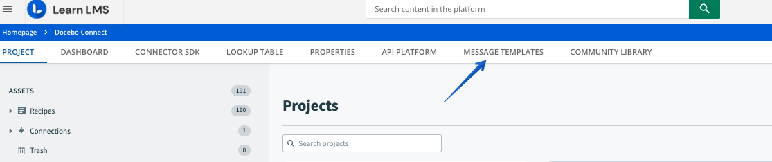 Acceso a la pestaña Plantillas de mensajes
