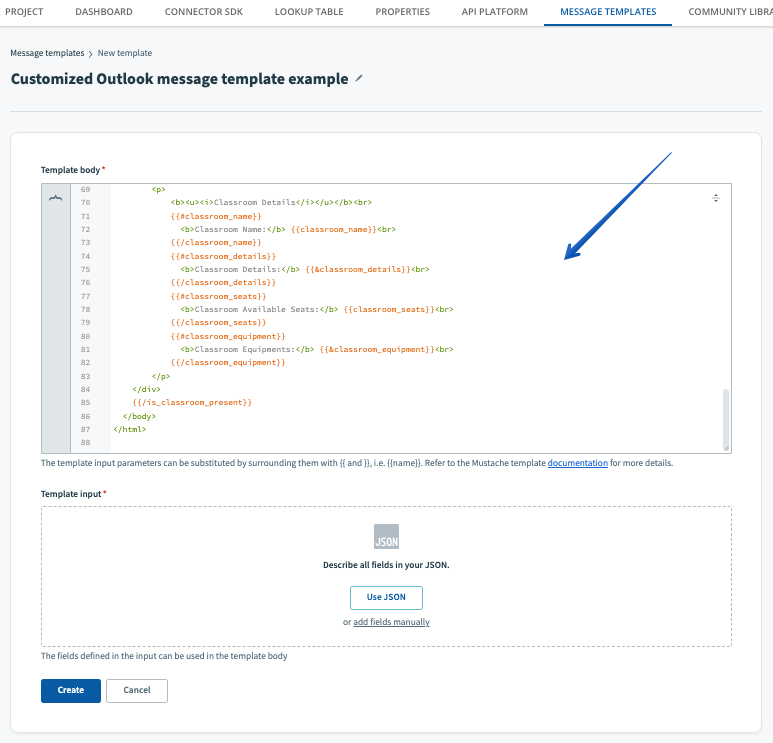Pegar el cuerpo de la plantilla