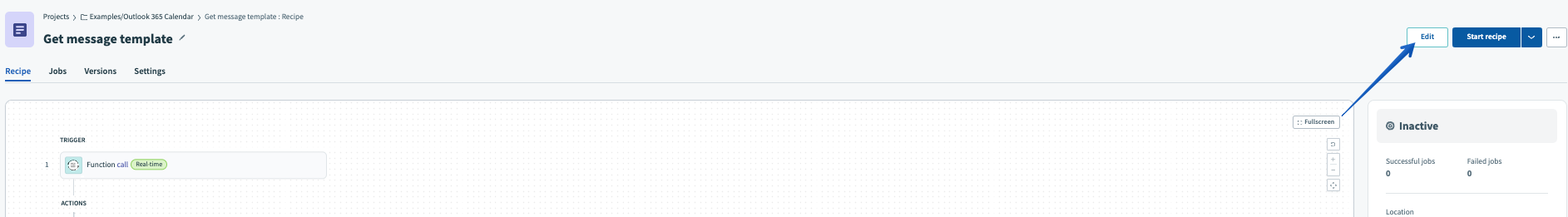 Pulsar Editar en la receta Obtener plantilla de mensajes