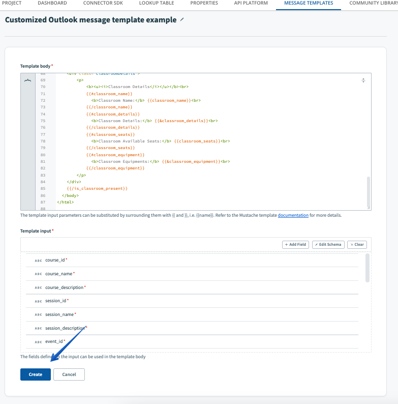 Creación de la plantilla de mensajes