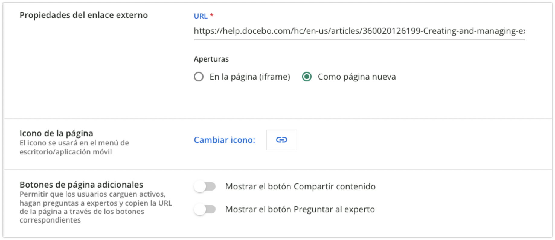 Otros campos de configuración