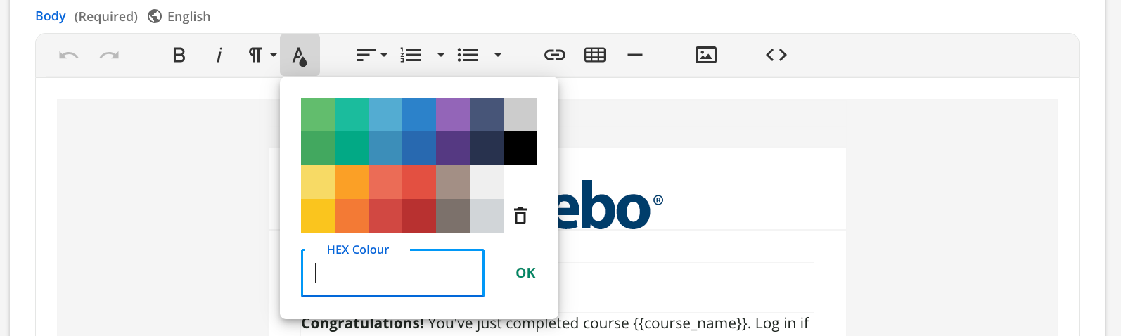 Standard formatting options.