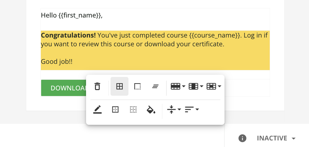 Creating and managing tables in notifications.
