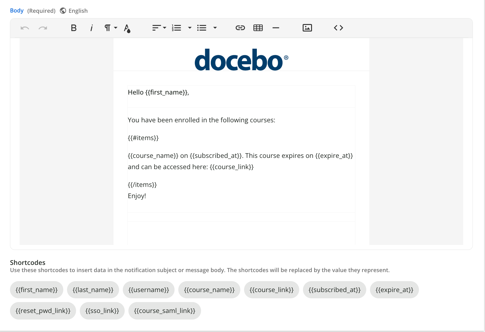 Using shortcodes in notifications.