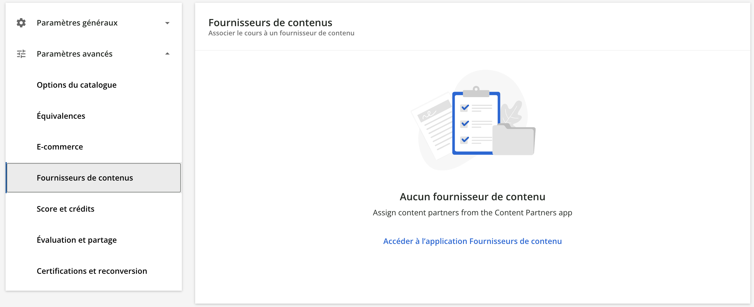 Onglet fournisseurs de contenu.
