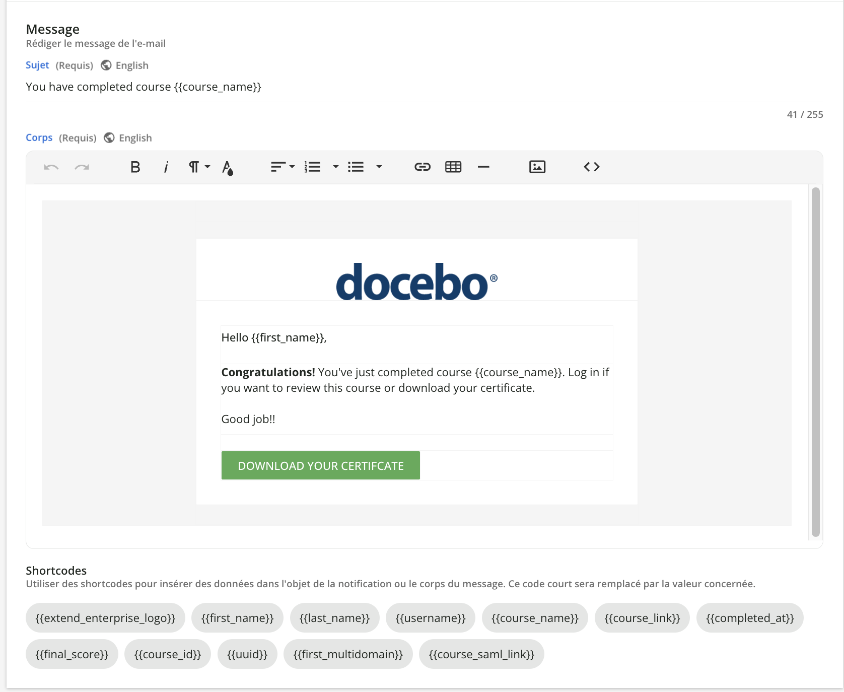 Personnaliser et formater un message.