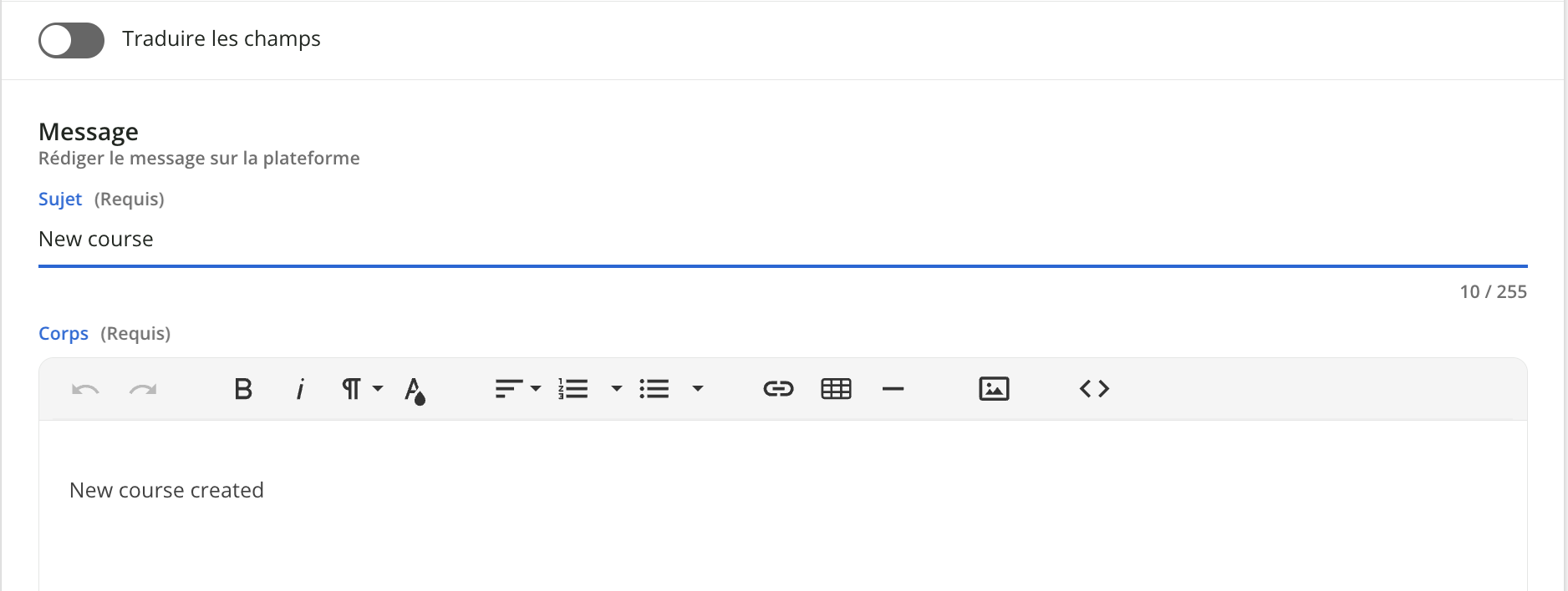 Limiter les traductions à la langue par défaut.