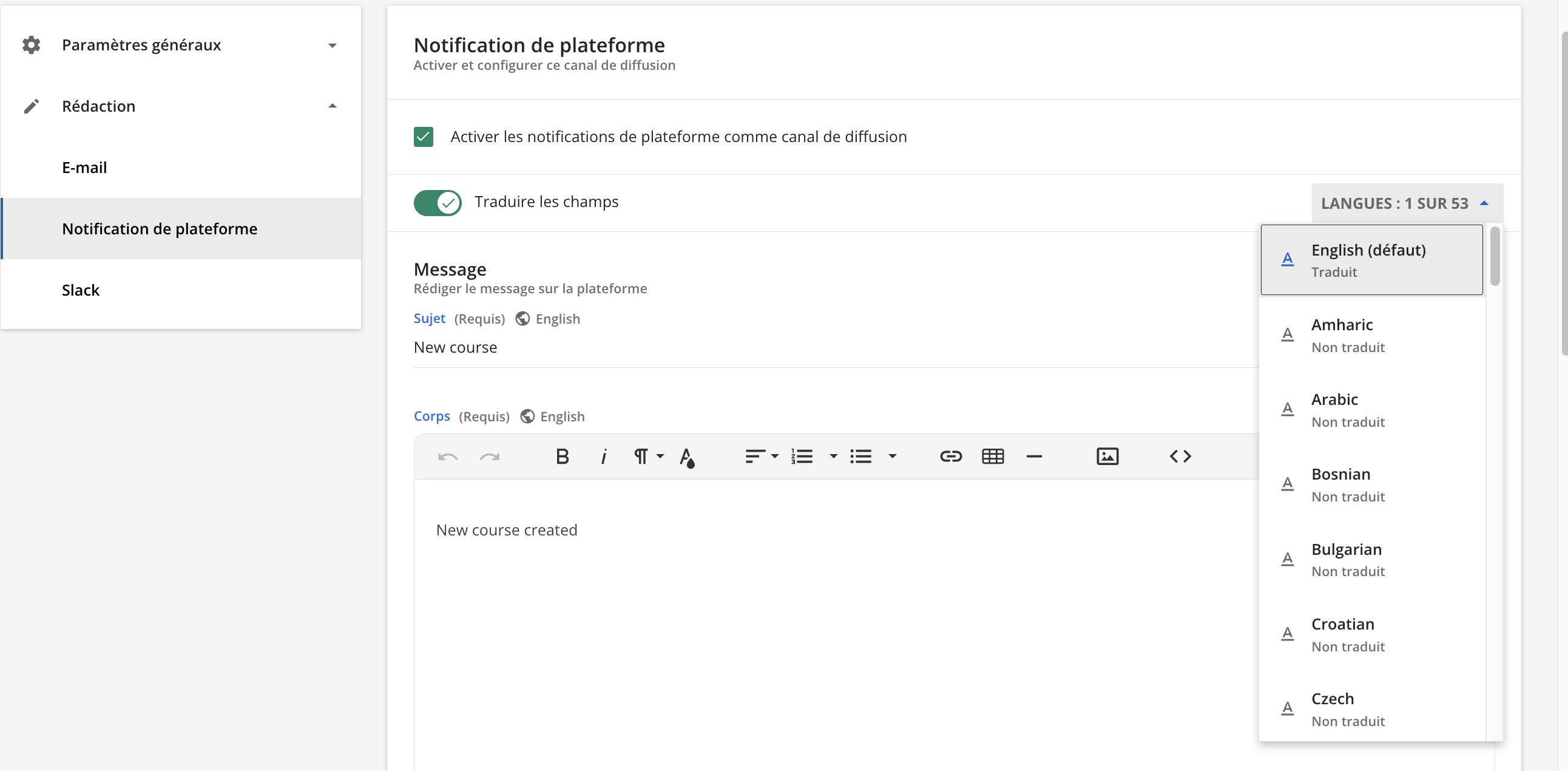 Activer les autres langues.