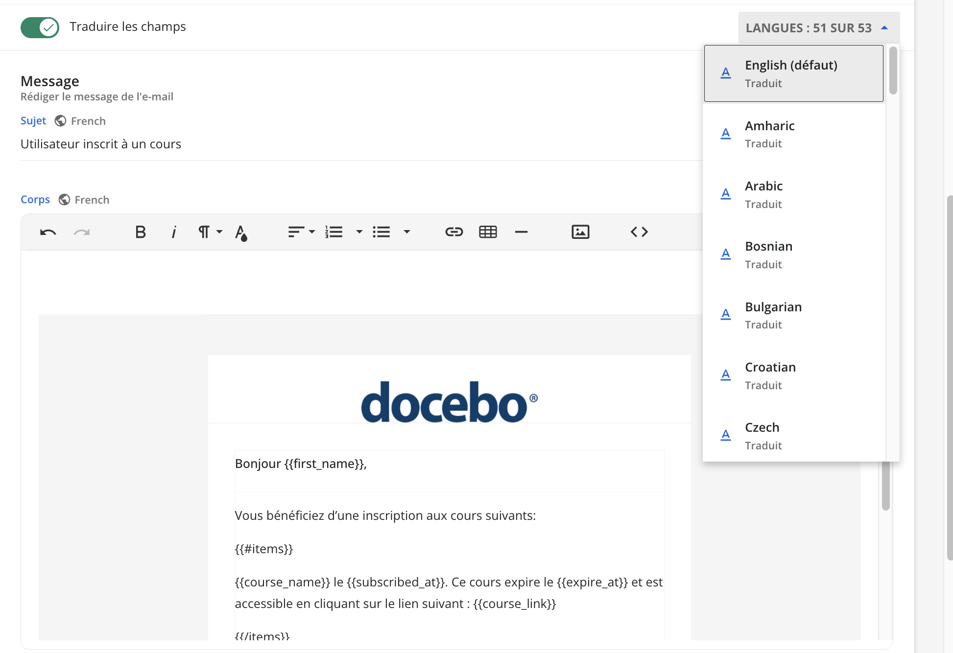 Le bouton permettant d’ajouter d'autres traductions.