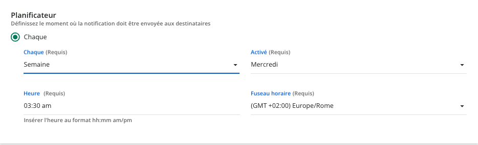Configurer le planificateur de notifications.