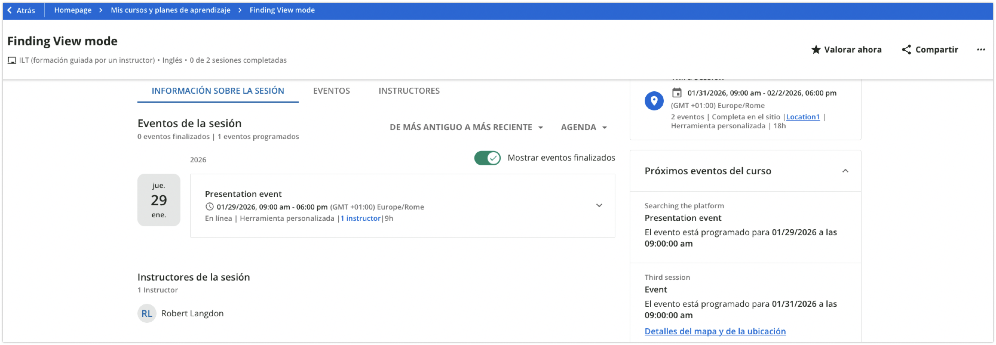 Vista de los instructores por parte del alumno