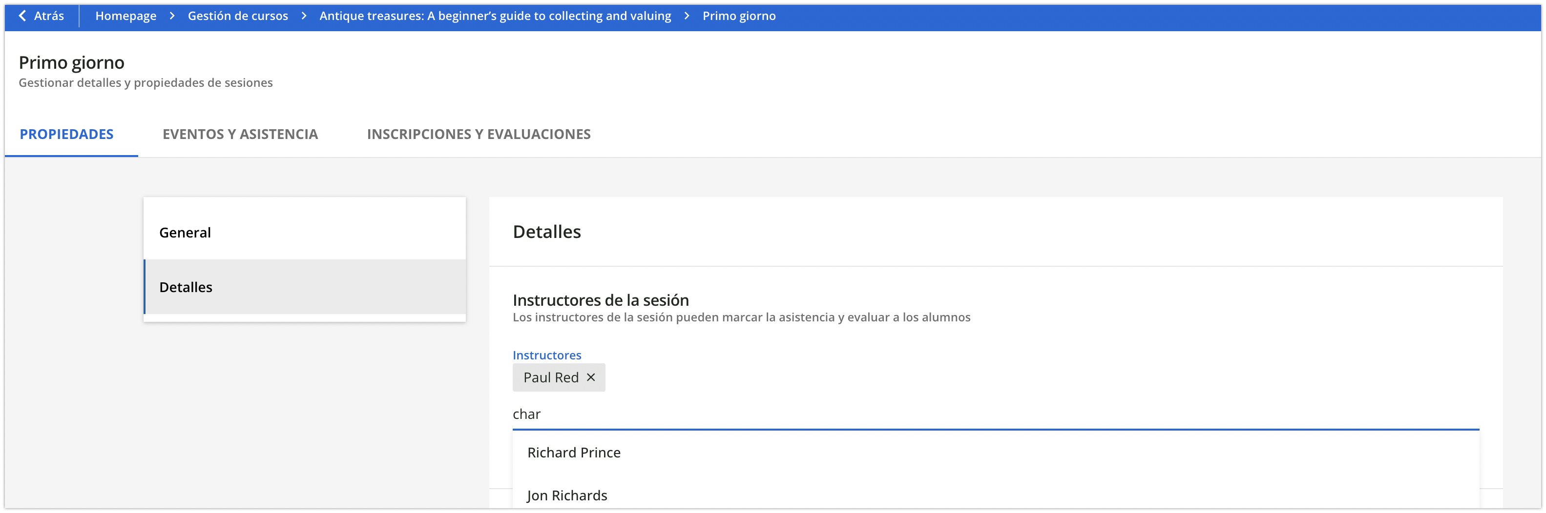 Instructores de la sesión