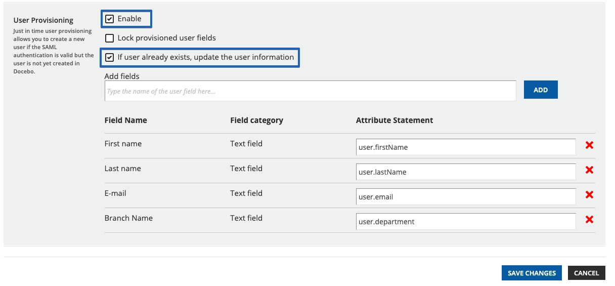 User provisioning in Docebo