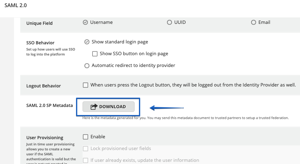 Downloading the Metadata from Docebo