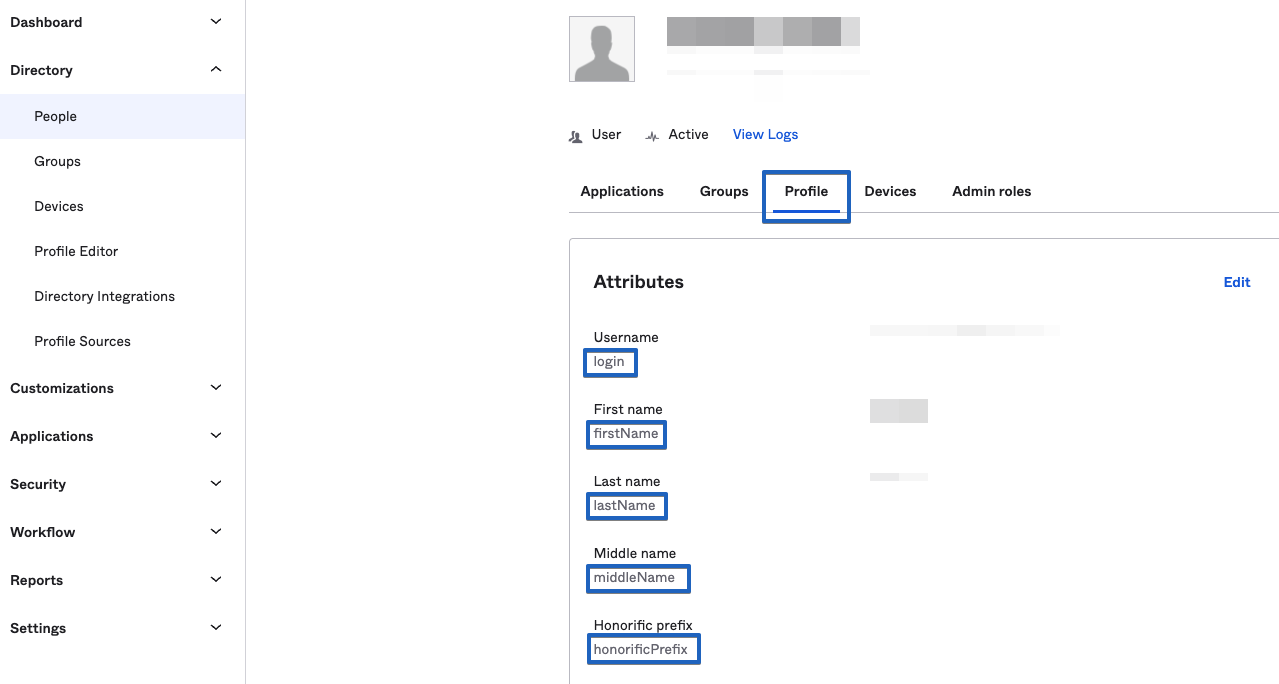 Profile fields in Okta
