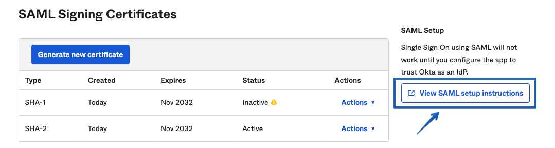 View setup instructions button