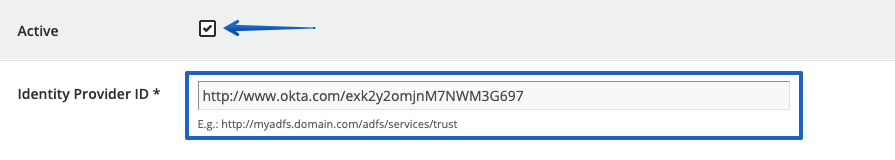Set active and insert the IdP
