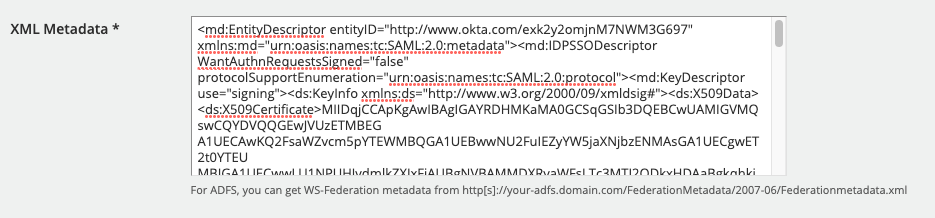 The MD XML data pasted into Docebo