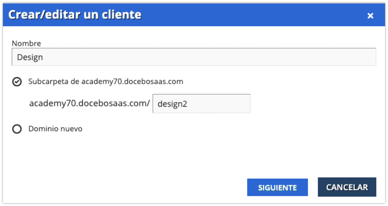Ventana Crear:editar un cliente