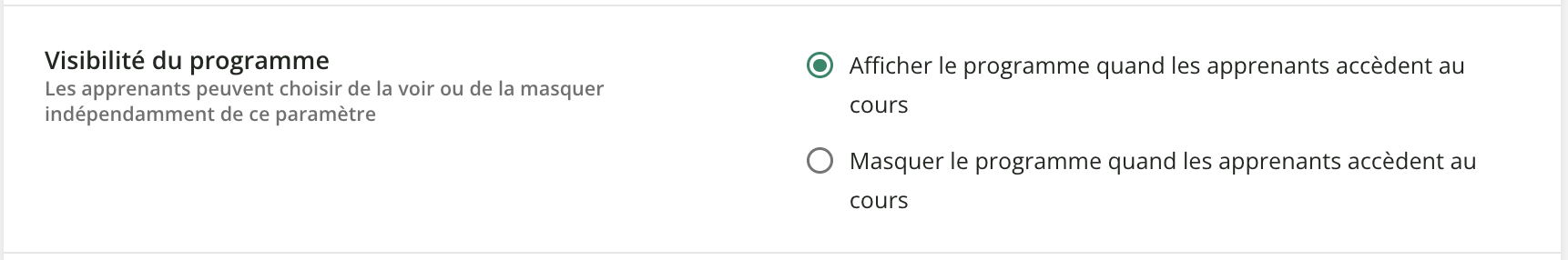 Visibilité du programme.