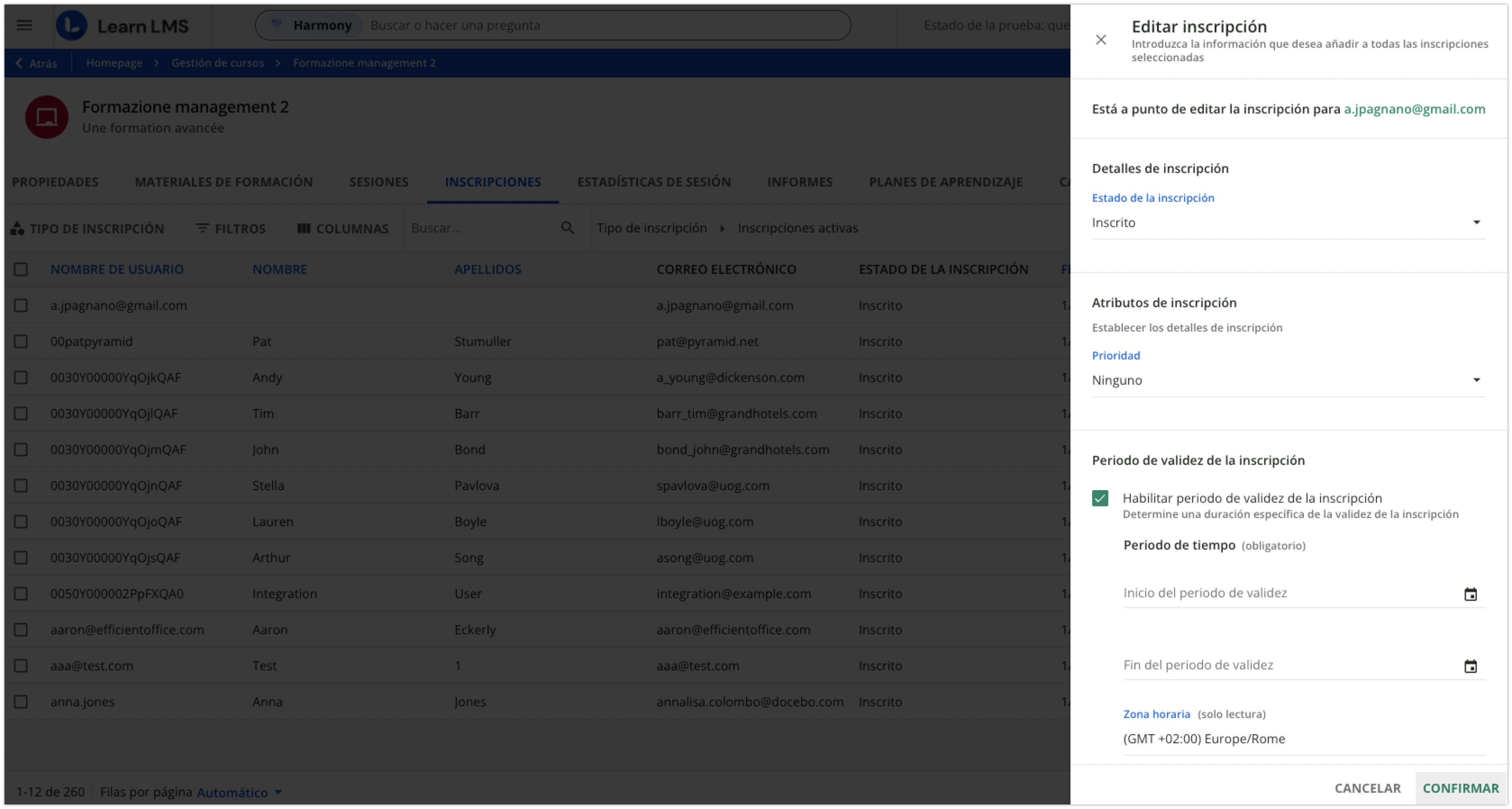 Área Editar inscripción