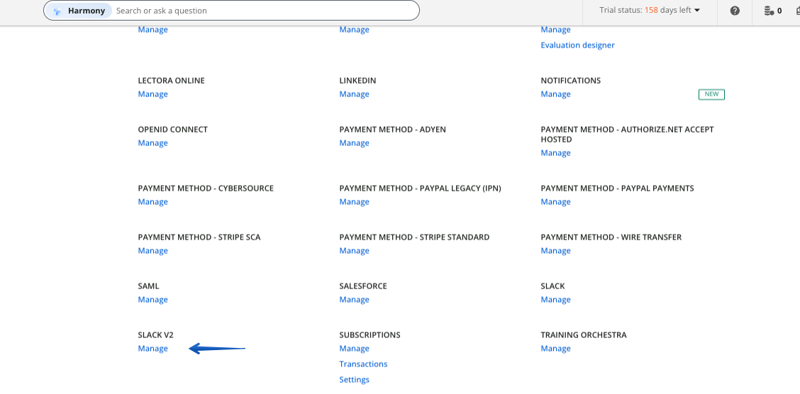 Accessing Docebo for Slack version 2 in the admin menu