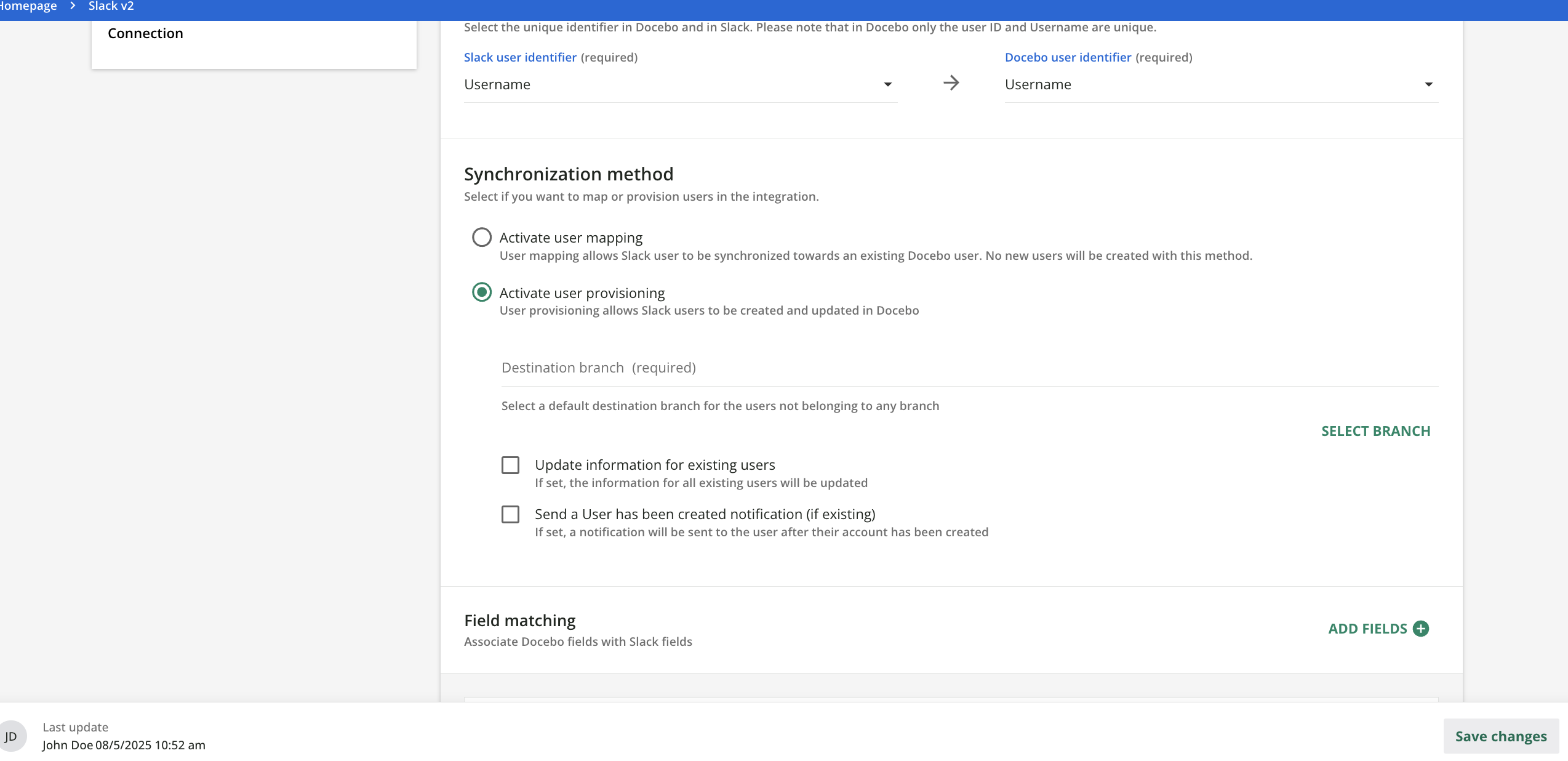 Activate user provisioning