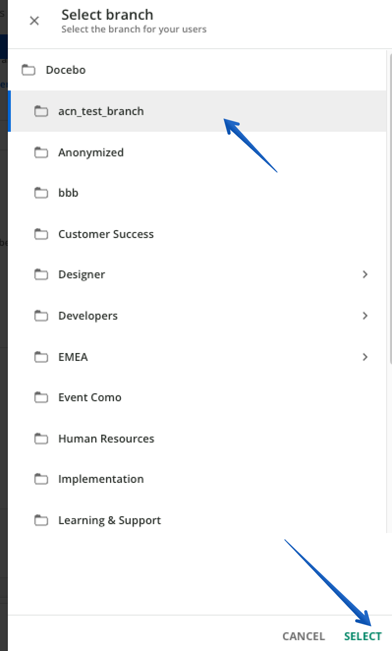 Selecting the branch