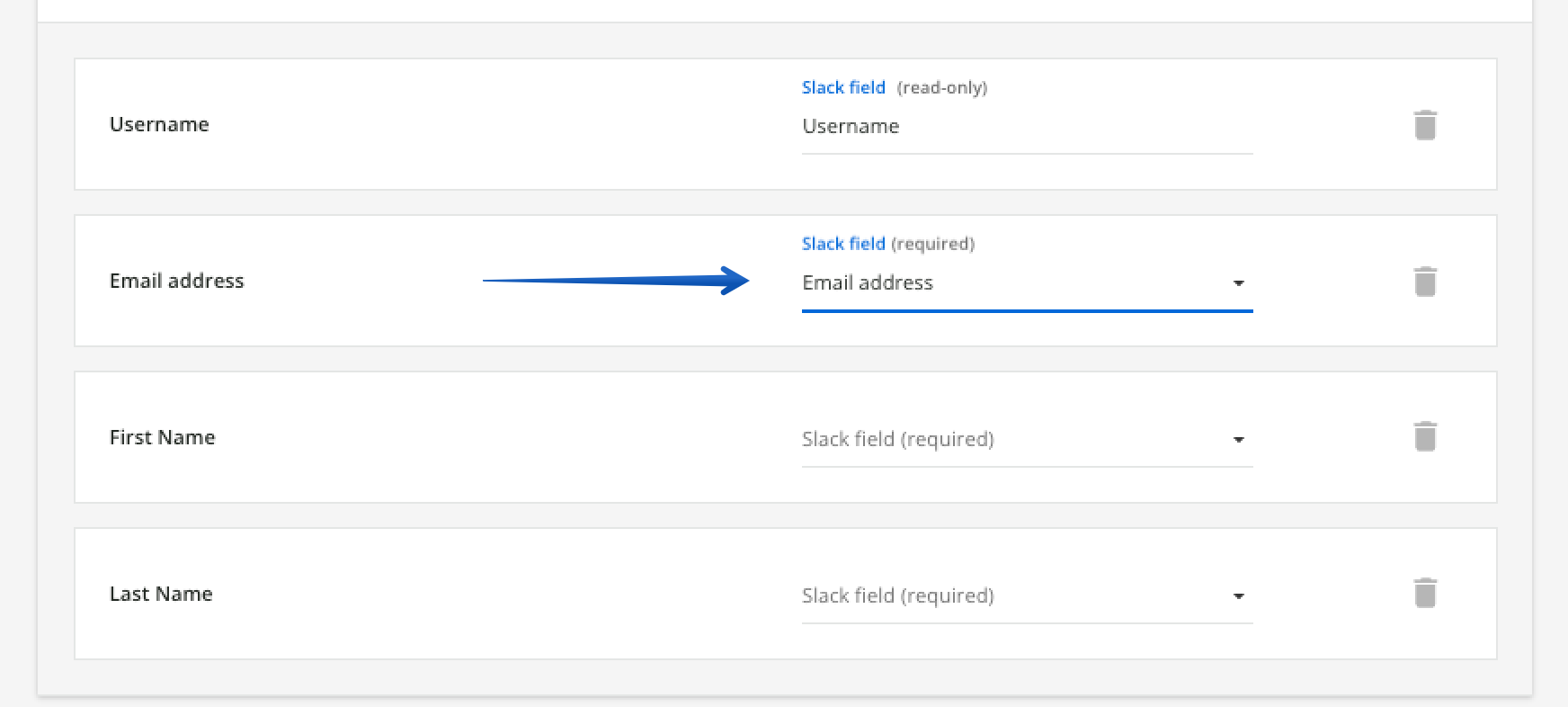 Mapping the fields between Docebo and Slack