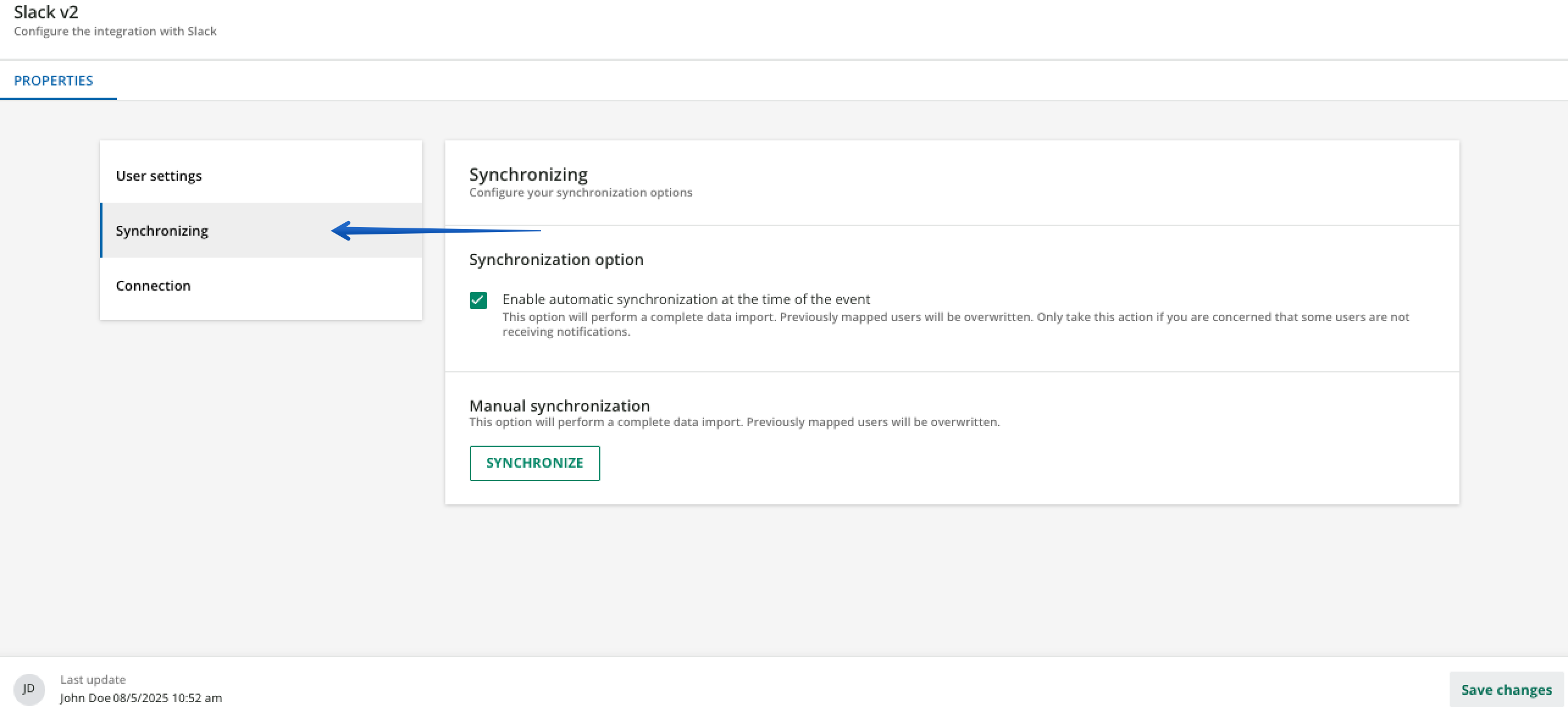 Synchronization settings