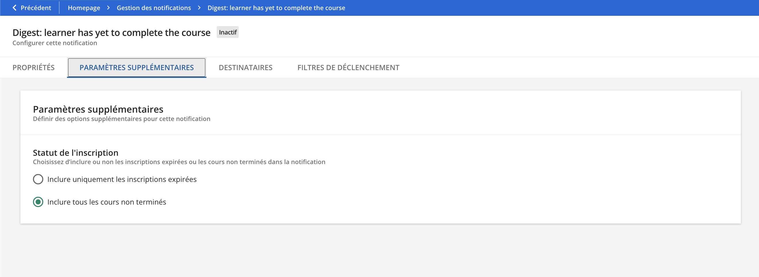 Résumé : l'apprenant n'a pas encore terminé le cours
